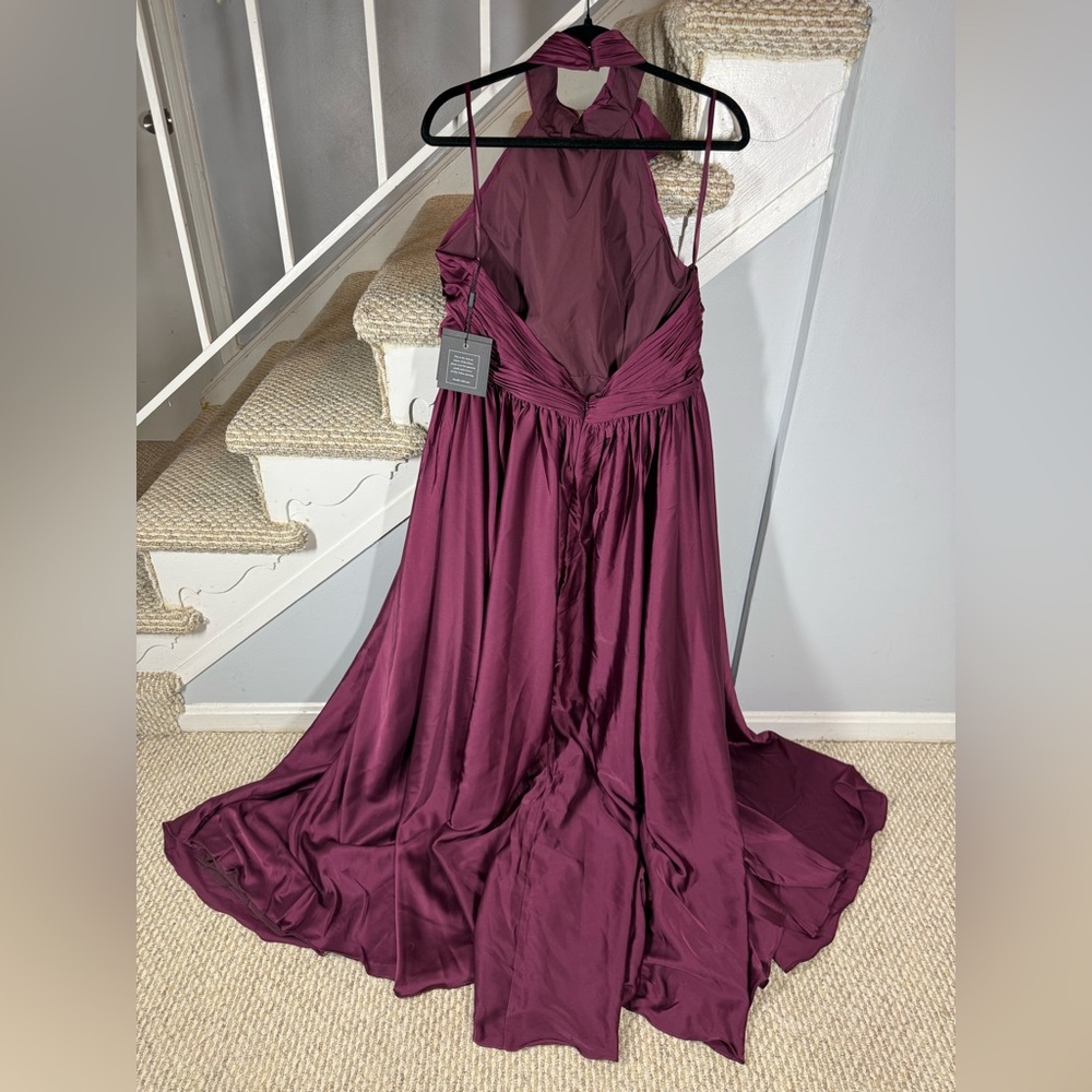 NWT Ieena for Mac Duggal Purple Soft Tie Halter Neck High Slit Evening Gown - Picture 6 of 16